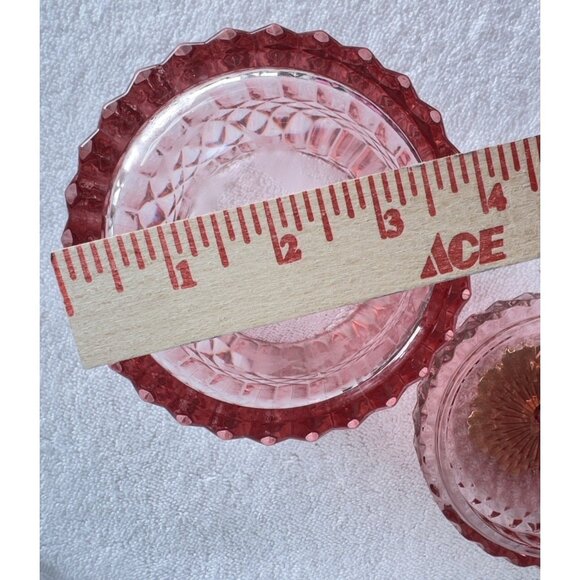 Vanity Jar Pink Cut Glass Gold Flower 3.75"D x 4"H Bathroom Accessory Storage - Picture 5 of 6